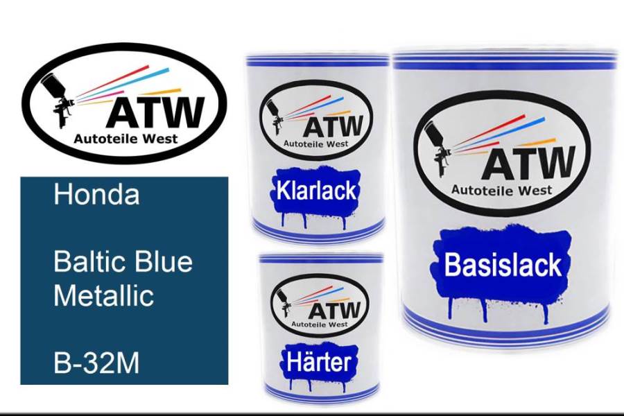 Honda, Baltic Blue Metallic, B-32M: 1L Lackdose + 1L Klarlack + 500ml Härter - Set, von ATW Autoteile West.